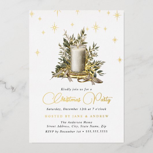 Invitation En Aluminium Festive Chandelle Shimmer Noël léger (Recto)