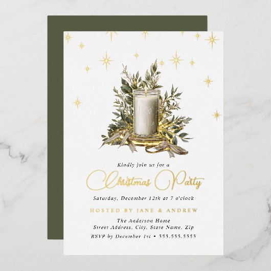 Invitation En Aluminium Festive Chandelle Shimmer Noël léger (Recto/Verso)