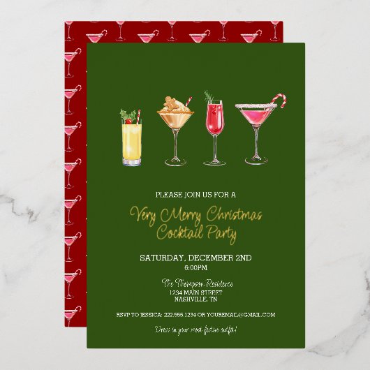 Invitation En Aluminium Festive Fête Cocktail Fête Noël (Recto/Verso)
