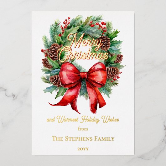 Invitation En Aluminium Festive Holiday Wreath Merry Christmas Non-Photo (Recto)