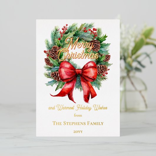 Invitation En Aluminium Festive Holiday Wreath Merry Christmas Non-Photo (Debout devant)