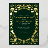 Invitation En Aluminium Festive moderne Gold foncé Green Noël Party (Recto)