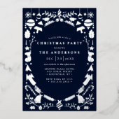 Invitation En Aluminium Festive moderne Silver Navy Blue Christmas Party (Recto)
