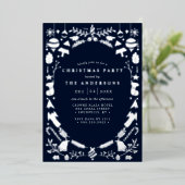 Invitation En Aluminium Festive moderne Silver Navy Blue Christmas Party (Debout devant)