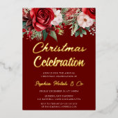 Invitation En Aluminium Festive Red Floral Noël Celebration Gold (Recto)