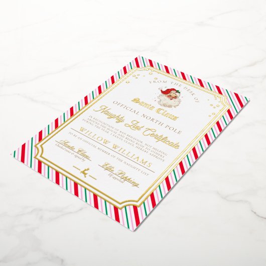 Invitation En Aluminium Festive Stripe Naughty List Certificat Foil Card (Rotation)