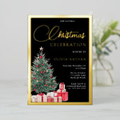 Invitation En Aluminium Festive Tree Black Office Christmas Party Gold (Debout devant)