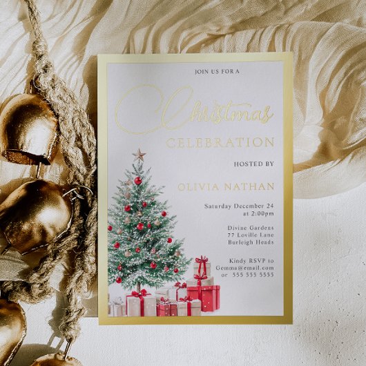Invitation En Aluminium Festive Tree Family Corporate Christmas Party Gold