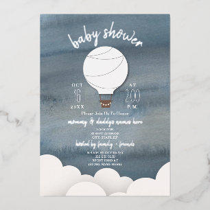 Invitation En Aluminium Fête bébé neutre étoiles montgolfière chaude