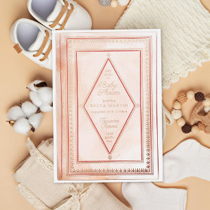 Invitation En Aluminium Fête bébé rose blush livre antique romantique