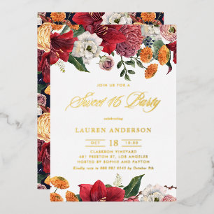 Invitation En Aluminium Fête Botanique Amaryllis et Mums Floral Sweet 16