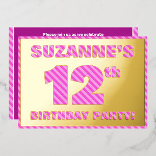 Invitation En Aluminium Fête d'anniversaire 12 ans — Rayures roses, audaci