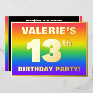Invitation En Aluminium Fête d'anniversaire 13 ans : motif arc-en-ciel col