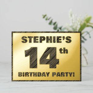 Invitation En Aluminium Fête d'anniversaire 14 ans — Texte à grain de bois