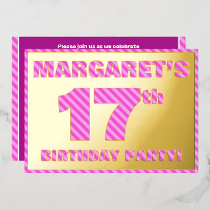 Invitation En Aluminium Fête d'anniversaire 17 ans — Bandes roses, audacie