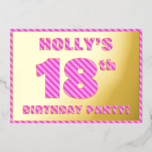 Invitation En Aluminium Fête d'anniversaire 18 ans — Bandes roses, audacie
