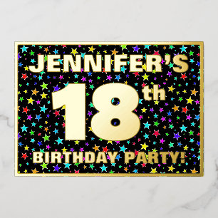 Invitation En Aluminium Fête d'anniversaire 18 ans — motif d'étoiles color