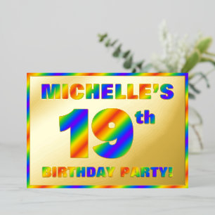 Invitation En Aluminium Fête d'anniversaire 19 ans — « 19 » spectre arc-en
