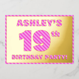 Invitation En Aluminium Fête d'anniversaire 19 ans — Bandes roses, audacie