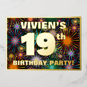 Invitation En Aluminium Fête d'anniversaire 19 ans — Feu d'artifice coloré