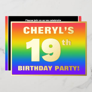 Invitation En Aluminium Fête d'anniversaire 19 ans : motif arc-en-ciel col
