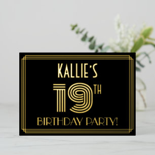 Invitation En Aluminium Fête d'anniversaire 19 ans — Style Art Déco “19” +