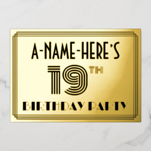 Invitation En Aluminium Fête d'anniversaire 19 ans — Style Art déco “19” &