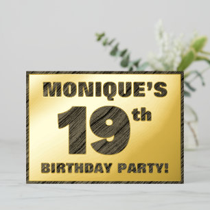 Invitation En Aluminium Fête d'anniversaire 19 ans — Texte à grain de bois