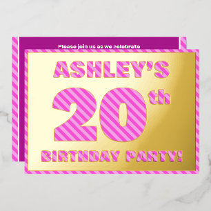Invitation En Aluminium Fête d'anniversaire 20 ans — Rayures roses, audaci