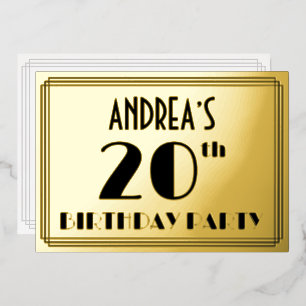 Invitation En Aluminium Fête d'anniversaire 20 ans — Style Art Déco “20” +