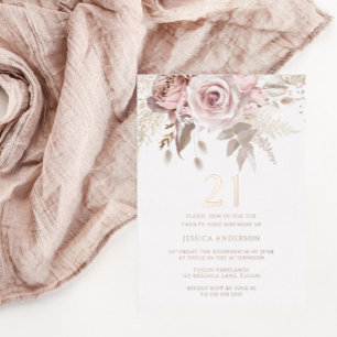 Invitation En Aluminium Fête d'anniversaire 21 ans Blush & Dusty Rose Rose