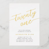 Invitation En Aluminium Fête d'anniversaire 21 ans Golden Script (Recto)