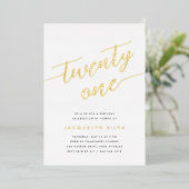 Invitation En Aluminium Fête d'anniversaire 21 ans Golden Script (Debout devant)