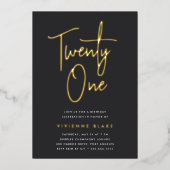 Invitation En Aluminium Fête d'anniversaire 21 ans Golden Script (Recto)