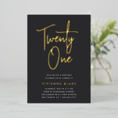 Invitation En Aluminium Fête d'anniversaire 21 ans Golden Script (Debout devant)