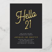 Invitation En Aluminium Fête d'anniversaire 21 ans Golden Script Hello (Recto)