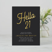 Invitation En Aluminium Fête d'anniversaire 21 ans Golden Script Hello (Debout devant)
