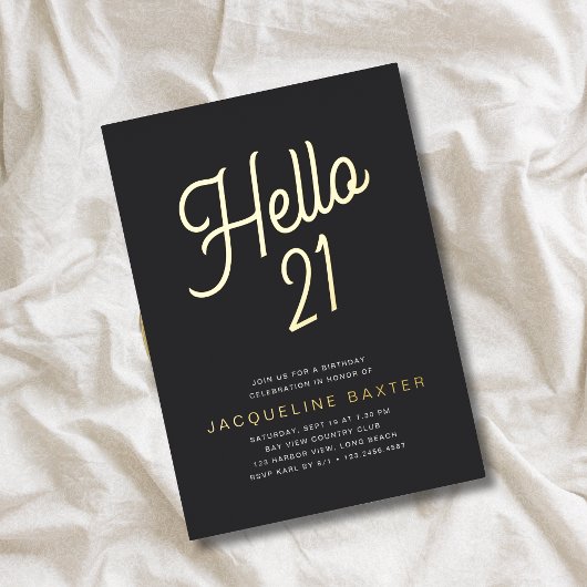 Invitation En Aluminium Fête d'anniversaire 21 ans Golden Script Hello