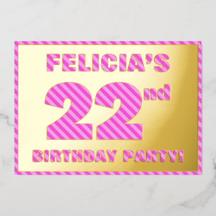 Invitation En Aluminium Fête d'anniversaire 22 ans — Bandes roses audacieu