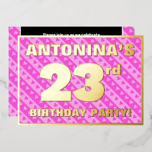 Invitation En Aluminium Fête d'anniversaire 23 ans — Cœurs roses et rayure