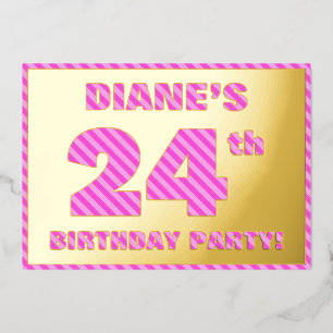 Invitation En Aluminium Fête d'anniversaire 24 ans — Rayures roses, audaci