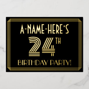 Invitation En Aluminium Fête d'anniversaire 24 ans — Style Art Déco “24” +