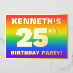 Invitation En Aluminium Fête d'anniversaire 25 ans : motif arc-en-ciel col