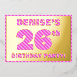 Invitation En Aluminium Fête d'anniversaire 26 ans — Bandes roses audacieu