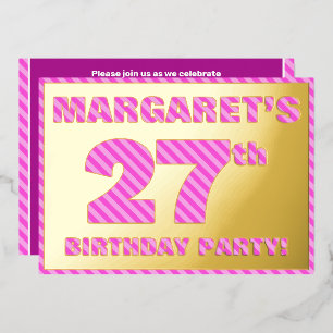 Invitation En Aluminium Fête d'anniversaire 27 ans — Bandes roses audacieu
