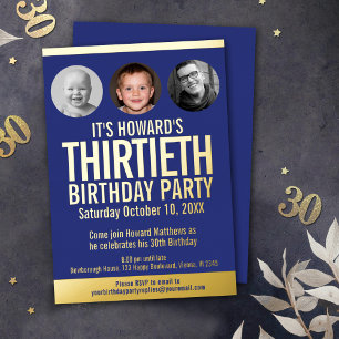 Invitation En Aluminium Fête d'anniversaire 30 ans cercles photo alu bleu