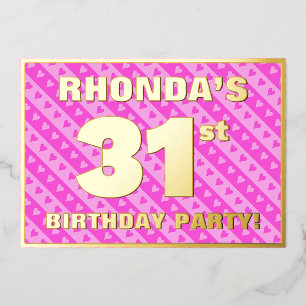 Invitation En Aluminium Fête d'anniversaire 31 ans — Cœurs roses et rayure