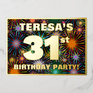 Invitation En Aluminium Fête d'anniversaire 31 ans — Feu d'artifice coloré