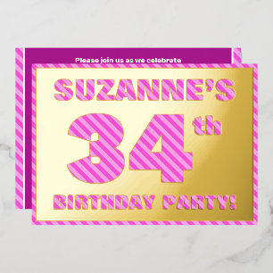 Invitation En Aluminium Fête d'anniversaire 34 ans — Bandes roses audacieu