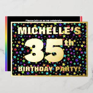 Invitation En Aluminium Fête d'anniversaire 35 ans — motif d'étoiles color